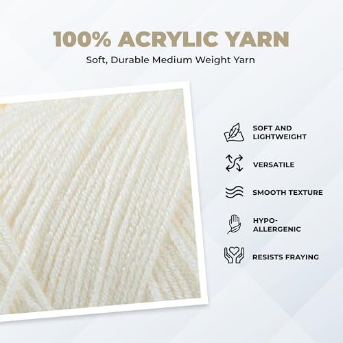 Image of Mary Maxim Maximum Value Acrylic Yarn for Crocheting and Knitting, Soft Worsted Weight White Yarn 4, Ideal for Blankets, Sweaters, Hats, and Scarves, 8 oz Skein (474 Yds), Aran - 1 Skein