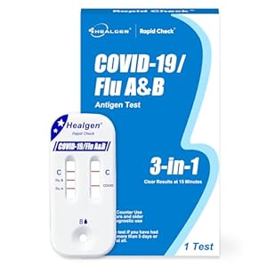 Healgen – Prueba de antígenos rápida 3 en 1 de COVID-19, gripe A y B, casera, autorizada por la FDA, venta libre, ventanas dobles fáciles, resultados en 15 minutos, vida útil de 18 meses, 1 prueba