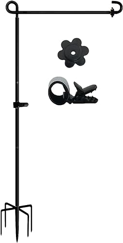 LCCBRO Soporte para bandera de jardín con base de 5 puntas para bandera doble exterior, soporte de bandera de patio más estable a prueba de clima,