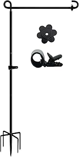 LCCBRO Garden Flag Stand Holder Pole with 5 Prong Base for Outside Double Flag,