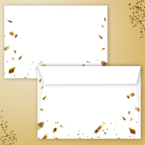 Briefumschlag C6 Haftklebend Selbstklebende 25-50 Stück Briefumschläge Kuvert Briefkuvert in gold Konfetti Optik 80 g/m² 114 x 162 mm Hochzeit Geburtstag Grußkarten Einladung Danksagung (25)