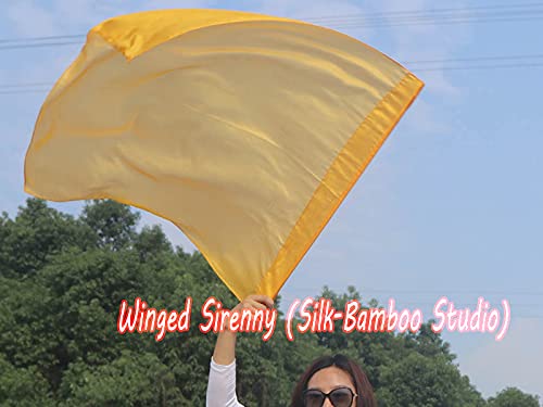 Winged Sirenny Petit Drapeau De Soie Véritable Avec Tiges Flexibles - Banderole Danse Liturgique Blanche Pour Enfants Et Adoration
