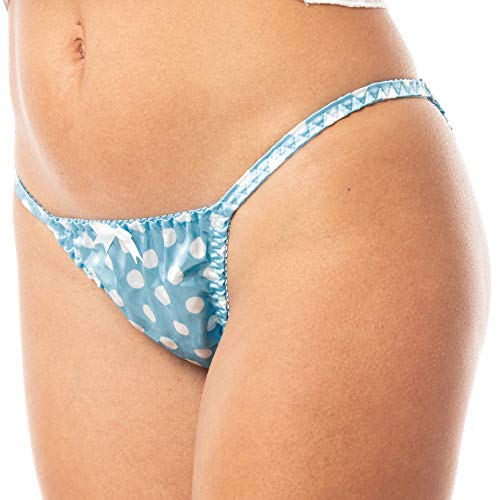 Satini Women's Polkadot Tanga Bikini Briefs Satin Panties (Aqua Blue, M) #TOP1