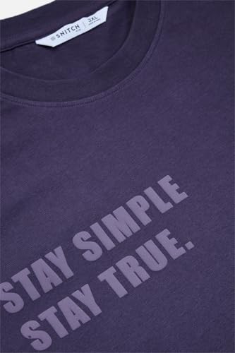 Image of SNITCH Men Plus Size T-Shirt | Stay Simple Stay True Graphic Print & Crew Neck | 100% Breathable Cotton Regular Fit Pullover | Casual Urban Style Minimalist Streetwear Top