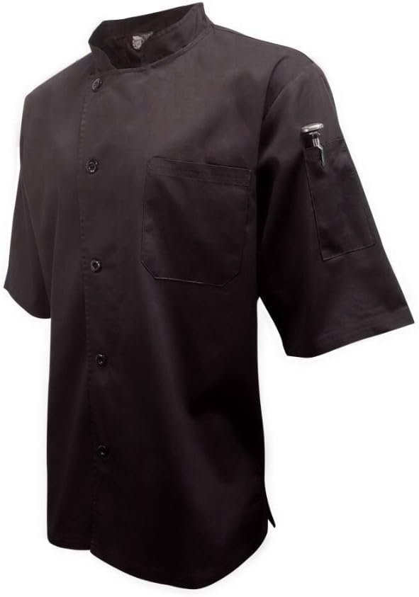 TrueCraftware- Tapered Ventilated Black Short Sleeve Chef Jacket Medium Size- Chef Jacket Chef Coat Restaurant for Food Service Bakers and Culinary Professional