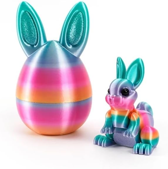 3D Easter Bunny Printed Fidget Toy, 3D Printed Easter Eggs with Rabbit Inside, Autism Toy Egg Toy for Anxiety Relief, Flexible Joints Rabbit Easter Egg Gift for Children (D)