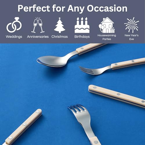 Khen Cream Cutlery Sabre Set of 6 – 18/8 Stainless Steel Flatware – Contemporary Silverware for Home, Kitchen & Dining – Dishwasher Safe - Image 6