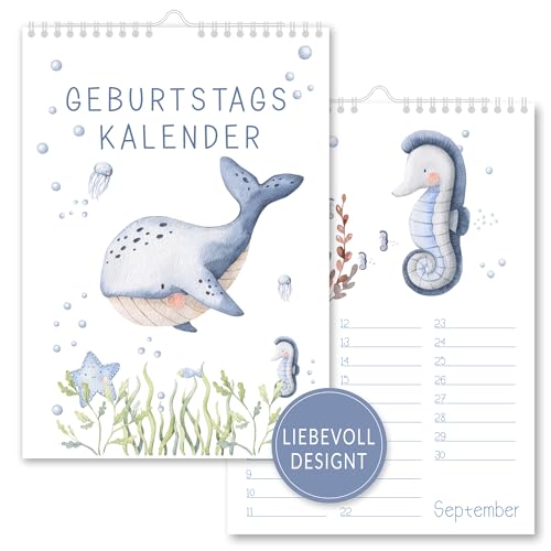 Geburtstags-kalender für Kinder | DIN A4 Wandkalender Kinderkalender jahresunabhängig immerwährend mit Meerestieren | Geschenkidee für Mädchen Jungen | Deko für Kinderzimmer Kindergarten | Calmondo
