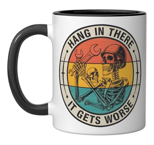 Taza de cerámica retro esqueleto mecánico 11oz negro/blanco miniatura 1