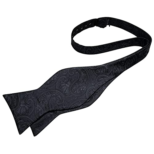 Image of DiBanGu Paisley Bow Ties for Men Silk Self Tied Bowtie and Pocket Square Cufflinks with Lapel Pin for Wedding Party