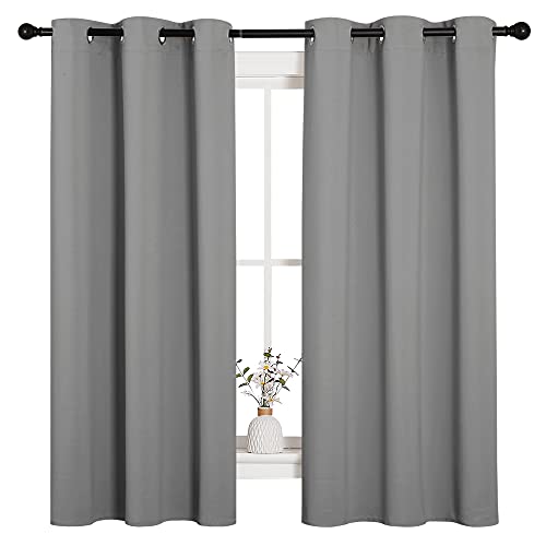 Image of NICETOWN Silver Grey Thermal Insulated Grommet Blackout Curtains, Kids Window Drape Panel for Nursery, Privacy Short Curtains (2 Panels, W42 x L63 -Inch)