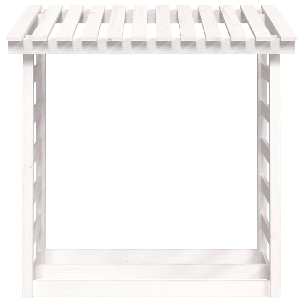 Biały stojak na drewno opałowe z litego drewna sosnowego, 108 x 64,5 x 110 cm, zewnętrzny uchwyt na drewno kominkowe, wytrzymały stojak do przechowywania, 108 x 64,5 x 110 cm