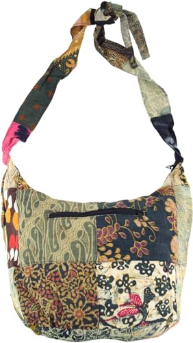 GURU SHOP Patchwork Batik Beutel, Sadhu Bag, Hippie Tasche, Schulterbeutel - Schwarz/bunt, Unisex - Erwachsene, 28x37x15 cm