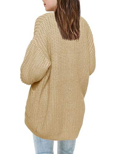 Image of XuBa Girls Cardigan with Pockets Open Front Striped Color Block Knitted Soft Sweater Coat