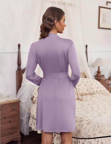 Image of Ekouaer Women's Robes Lightweight 3 /4 Sleeve Short Knit Bathrobe Soft Knee Length Sleepwear Robes with Pockets S-XXL