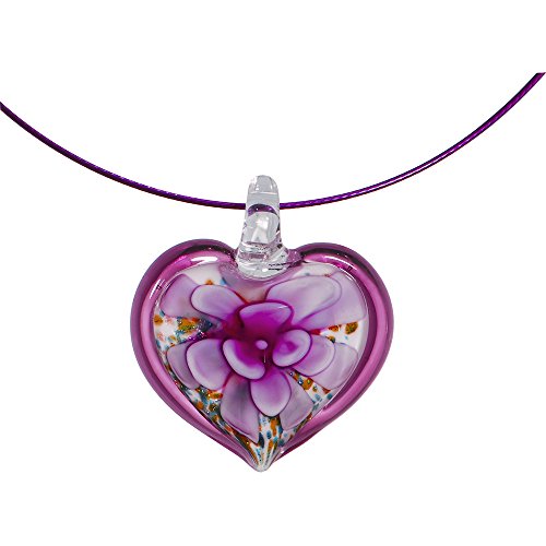 Handcrafted Burgundy Glass Flower Heart Wire Choker