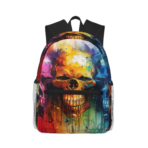 Sac à dos voyage avec imprimé crânes colorés, idéal pour votre ordinateur