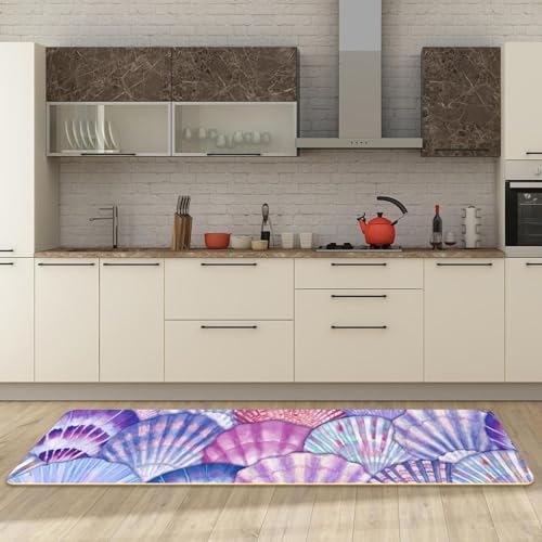 Tapetes de cocina VAPOKF con estampado de conchas de mar lavables y antideslizantes para pasillo 3
