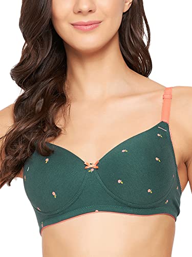 Image of Clovia Women's Cotton Padded Non-Wired Full Cup Fruit Print Multiway T-Shirt Bra in Green