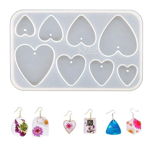 Molde de silicone de resina de 8 cavidades com furos em forma de amor, moldes de silicone para iniciantes para chaveiro faça você mesmo, pingente e brincos, fabricação de joias, artesanato