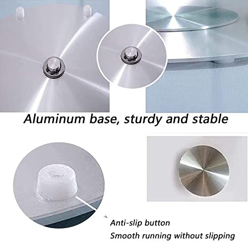 Lazy Tray On Table, Round Swivel Tray, Tempered Glass On Dining Table, Clear Serving Tray (360° Bidirectional Rotation), Smooth Running Aluminium Base #TOP2