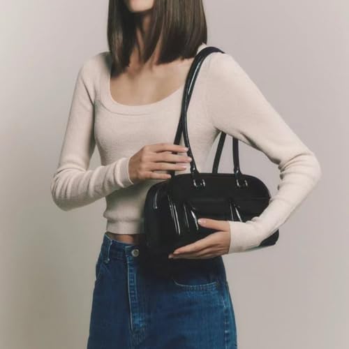 Shoulder Bag Purses for Women Retro Pu Leather Handbag Multi Pocket Top Handle Bag Aesthetic Underarm Bag2