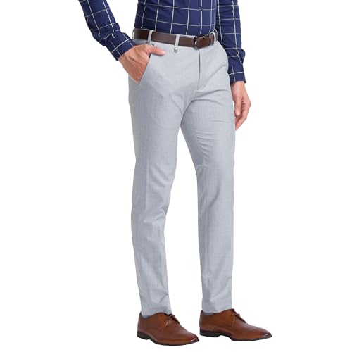 Image of Park Avenue Men's Poly Viscose Blend Plain Pattern Super Slim Fit Flat Front Formal Trouser
