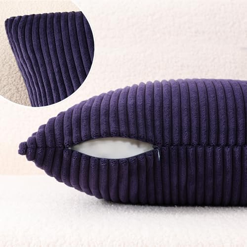 Image of Mecatny Corduroy Decorative Throw Pillow Covers 24x24 Set of 2 for Sofa Living Room, Soft Neutral Boho Couch Pillow Covers for Home Decor, Dusty Purple