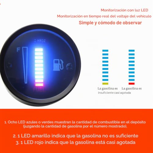 Medidor de nivel de combustible de 52mm regulable para moto y auto con indicador de resistencia 6