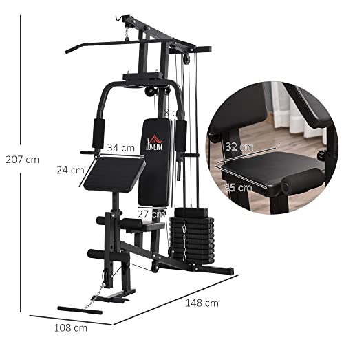 HOMCOM Gym Kraftstation Fitnessstation Multigym Fitnesscenter Fitnessgerät inkl. Gewichten mit Rollenpolsterung Stahl… – Bild 4