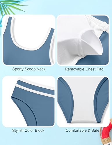 Image of Girls Swimsuit Double Strap High Waist Sporty Bikini Swimsuits Swim Cover Up Skirt 3 Piece Set