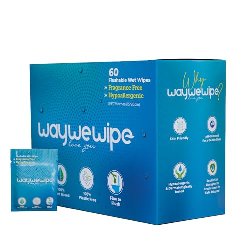 On-The-Go Flushable Feminine Wet Wipes, 32 Count XL Individually Wrapped Female Wipes, Hypoallergenic 100% Plant Based Septic Safe, Travel Size Adult Cleansing Cloth for Women, Rosewater