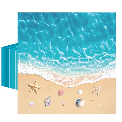 50 Pcs Beach Paper Napkins 6.5 x 6.5 Inches, Ocean...