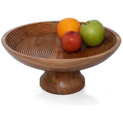 Folkulture Wood Fruit Bowl for Kitchen Counter or Decorative Pedestal Bowl Cover