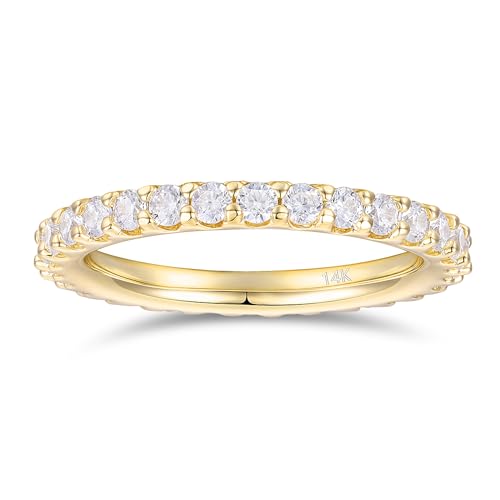14K Gold Moissanite Rings 2mm Moissanite Full Eternity Bands 14K White Gold Moissanite Wedding Ring for Women