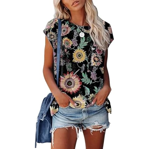 Gracyoga Women's Summer Tops 2024 Casual Cap Sleeve Side Slit T Shirts Loose Fit Basic Tees with Pockets Cover