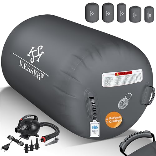 KESSER Aufblasbare Airtrack | inkl. Tragetasche & elektr. Luftpumpe | Barrel Tumbling Yoga Fitnessmatte Trainingshilfe Turnmatte Balance Trainer Sportmatte Gymnastikmatte Workout