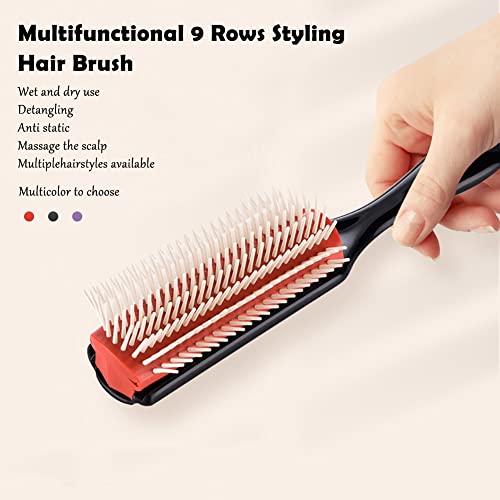 Nuangela 9 Rows Hair Brush, Easy Clean Removable Hairbrush For Styling Detangling Shaping Smoothing Blow-Drying Separating,Defining Curls For Curly Hair #TOP2