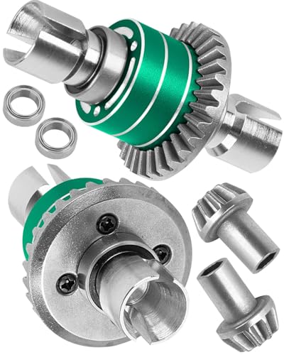 RC Front Rear Differential & Input Gear Upgrades Part for 1/14 H14BM 14209 14210 14301 14303 1/16 H16BM H16PL H16GT H16DR 16207 16208 16209 16210,BRCatWPark Steel Front & Rear Diff Set,Green