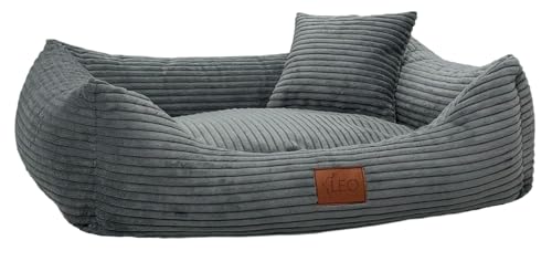 Leo4dog Hundebett Cord Waschbar Bezug Für kleine mittelgroße und große Hunde Hundekissen Hundesofa Hundekorb (Dunkelgrau, L 100x80)