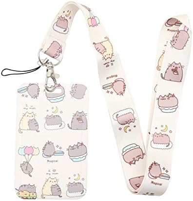 Aufruh Cute Cat Lanyard with ID Badge Holder, Cartoon Animal Neck Strap for Cards Keys Keychain Women Teacher Students Daughter School Work (cat 3)