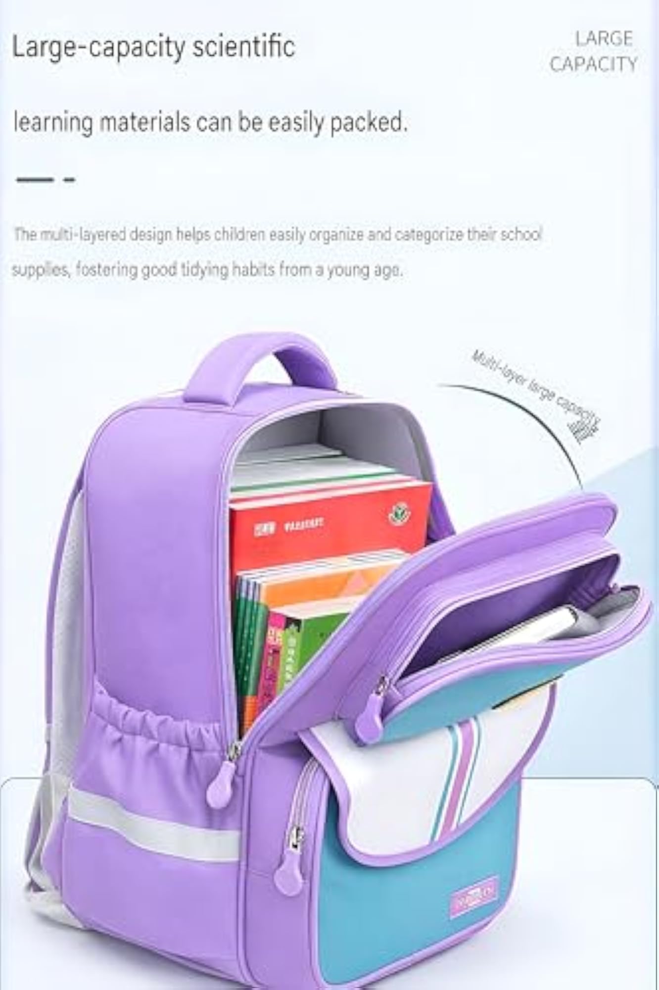 Girls Ergonomic School Backpack, Purple and Teal, Water-Repellent