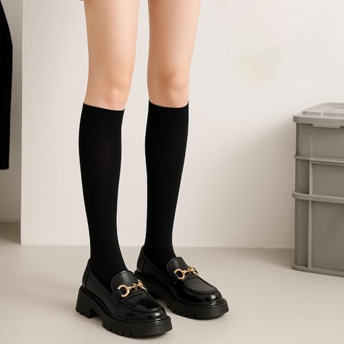 Women's Cotton Knee High Socks 2 Pairs Solid Colors Socks Cotton Warm Over the Knee Socks Casual Long Leg Dress Warmer Stockings4