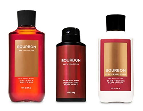 Bourbon - Men's - Daily Trio - Gift Set -2-in-1 Hair + Body Wash, Deodorizing Body Spray and Body Lotion  (2019 Edition) - Bath and Body Works