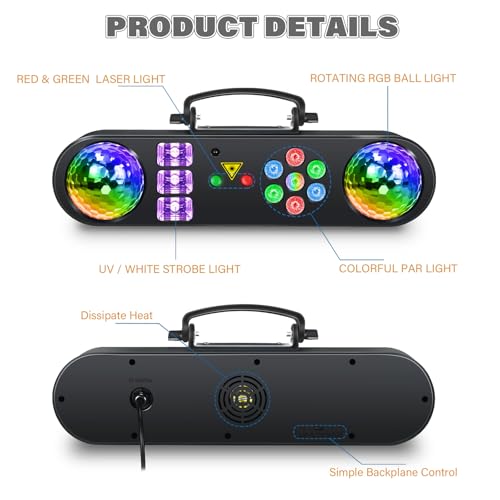 Telbum Luces DJ con Soporte, Paquete Party Bar 5 en 1 y Máquina de Humo de 1500W miniatura 6