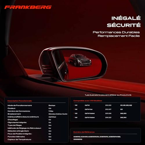 Rétroviseur Gauche Golf 7 Dégivrant Remplacement 5G1