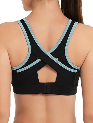 Yvette Sport BH Starker Halt Rücken gekreuzter Rücken Gepolstert Fitness Bra,Schwarz,L