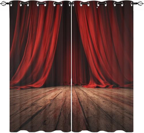 Cortinas Opacas 91.5An x 214Al cm (2 Paneles), Visillo Reductoras de Ruido Ojales Dormitorios, Tema del Escenario del Teatro Cortina PoliéSter Decorativas Rojo para Sala de Estar