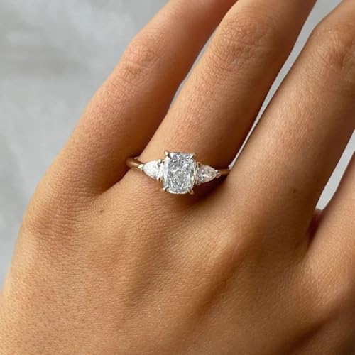 2 Ct Elongated Cushion Cut Diamond Delicate 3 Stone Solitaire Promise Ring Elegant Engagement Rings For Women 14K Yellow Gold Plated 925 Sterling Silver Handmade Proposal Ring Gift For Her3