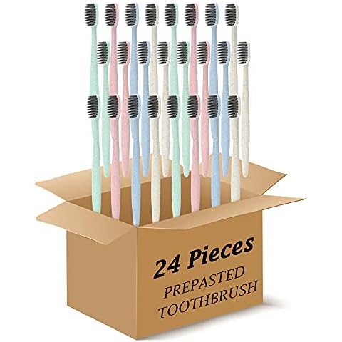 Prepasted Wheat Charcoal Toothbrush Individually Wrapped with Sealed Paper Bag Pack of 24 (24) Cover